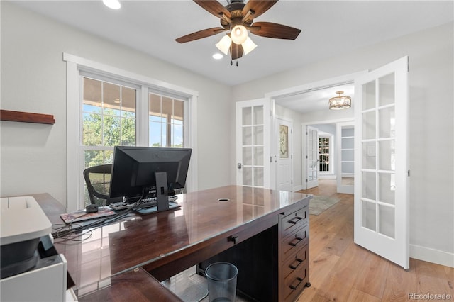 6795 E Kettle Ave, Centennial, CO 80112 - office featuring french doors, light wood-type flooring, a ceiling fan, and recessed lighting