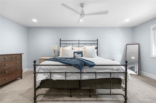 6795 E Kettle Ave, Centennial, CO 80112 - bedroom with light colored carpet, recessed lighting, and a ceiling fan