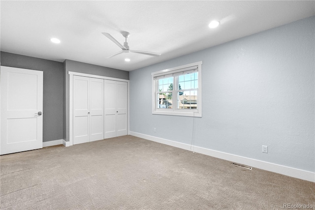 6795 E Kettle Ave, Centennial, CO 80112 - unfurnished bedroom with carpet flooring, a closet, recessed lighting, and a ceiling fan