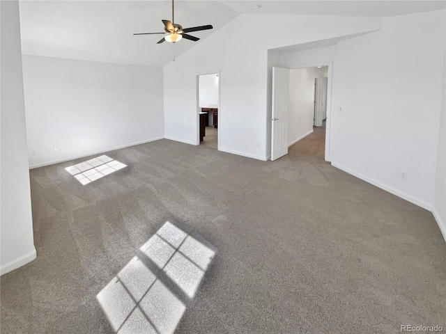 2180 Trailblazer Way, Castle Rock, CO 80109 - carpeted spare room with vaulted ceiling, ceiling fan, and baseboards