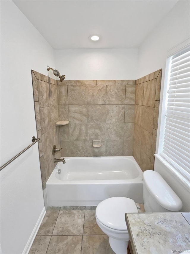 2180 Trailblazer Way, Castle Rock, CO 80109 - bathroom featuring toilet, bathing tub / shower combination, vanity, and baseboards