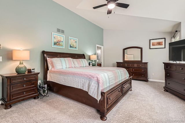 16341 Maple Rock Ct, Parker, CO 80134 - bedroom with lofted ceiling, light carpet, a ceiling fan, and baseboards