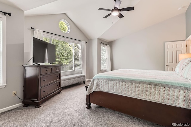 16341 Maple Rock Ct, Parker, CO 80134 - carpeted bedroom with lofted ceiling, baseboards, and a ceiling fan