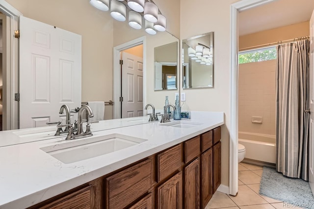 16341 Maple Rock Ct, Parker, CO 80134 - full bathroom with toilet, double vanity, tile patterned floors, and shower / bath combo