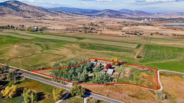 overview of rural landscape featuring a mountain backdrop and property boundaries highlighted