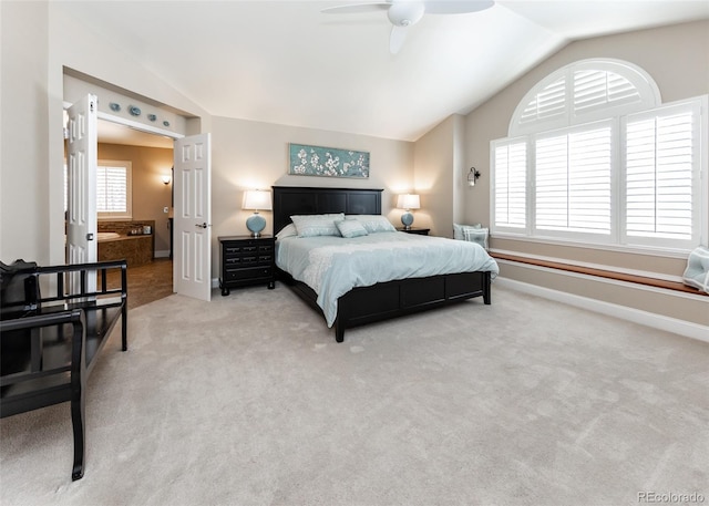 1530 Woodrose Ct, Colorado Springs, CO 80921 - bedroom featuring lofted ceiling, light colored carpet, baseboards, and a ceiling fan