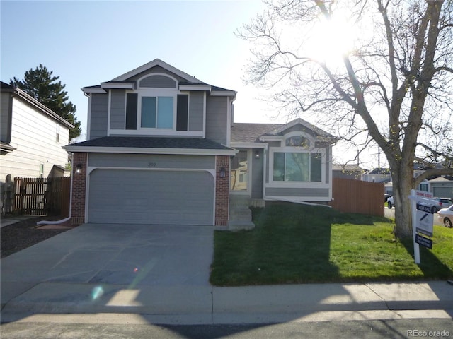 view of front of property featuring brick siding, a garage, driveway, and roof with shingles