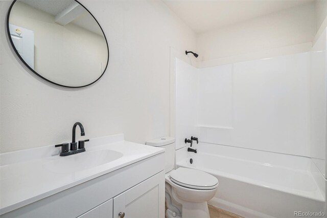 full bathroom with vanity, toilet, and tub / shower combination