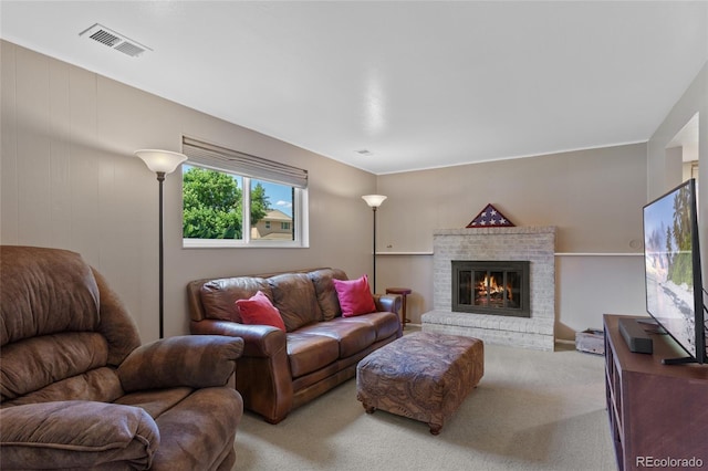 6143 S Ash Cir E, Centennial, CO 80121 - living room with carpet and a brick fireplace