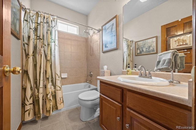 22312 E Plymouth Cir, Aurora, CO 80016 - bathroom with tile patterned floors, toilet, shower / tub combo, and vanity