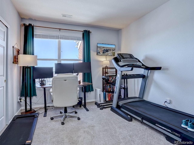 view of carpeted home office