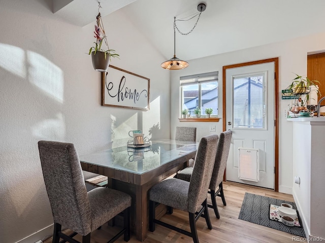 dining space with light hardwood / wood-style flooring