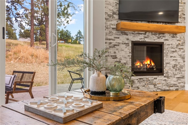 518 Conifer Dr, Bailey, CO 80421 - detailed view of wood finished floors and a fireplace
