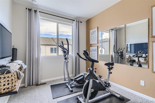 workout area with carpet floors