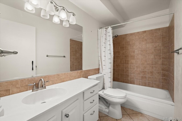 720 S Clinton St Unit 1B, Denver, CO 80247 - bathroom with vanity, tile patterned floors, shower / bathtub combination with curtain, and toilet