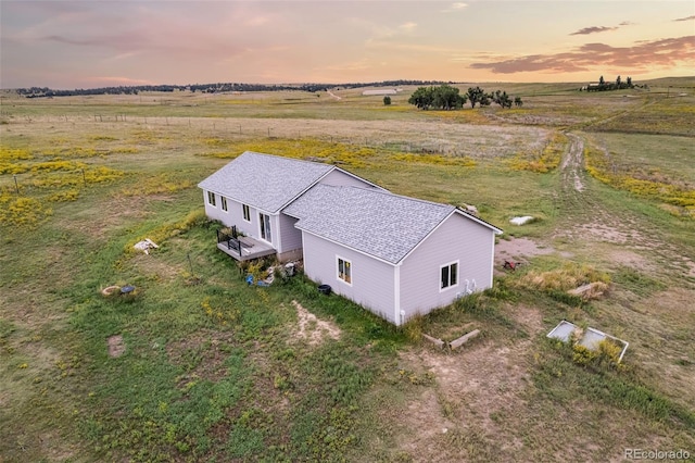 aerial view at dusk with a rural view