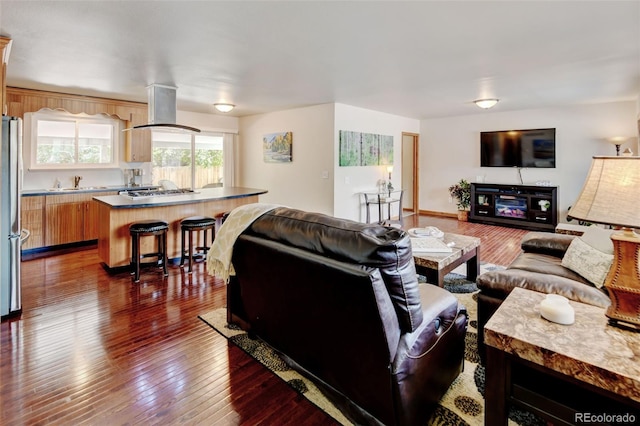 5986 Dunraven St, Golden, CO 80403 - living area featuring dark wood-style floors