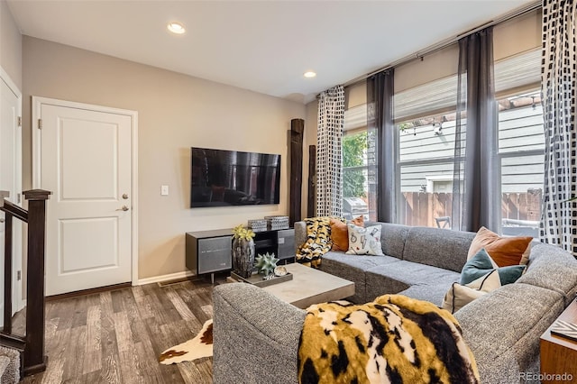 1519 S Dayton St, Denver, CO 80247 - living area featuring wood finished floors and recessed lighting