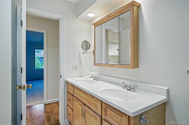 10849 E Crestridge Cir, Englewood, CO 80111 - bathroom with wood finished floors and double vanity