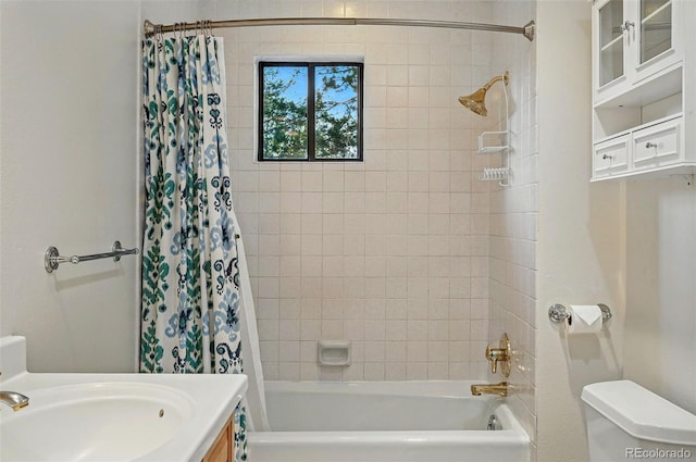 10849 E Crestridge Cir, Englewood, CO 80111 - bathroom featuring shower / bath combination with curtain, toilet, and vanity