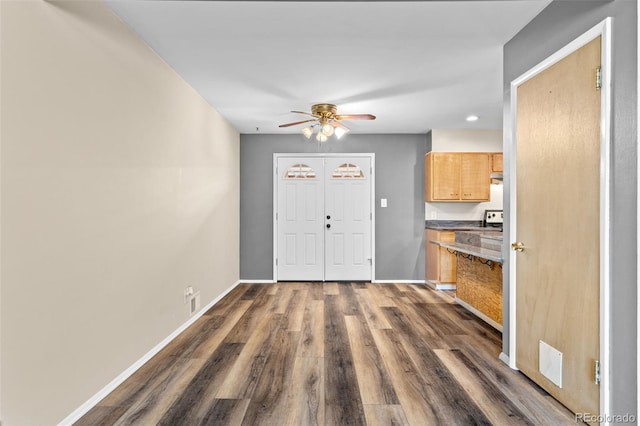 2101 Youngfield St, Golden, CO 80401 - entrance foyer with a ceiling fan, dark wood-style floors, and recessed lighting
