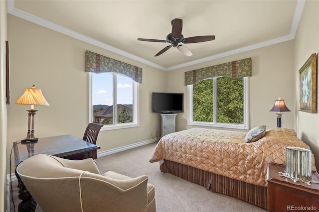 2378 Plumb Pl, Erie, CO 80516 - bedroom featuring carpet floors, ornamental molding, and ceiling fan