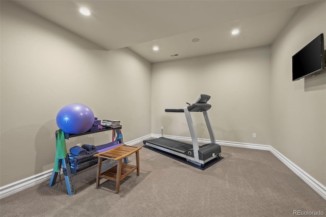 2378 Plumb Pl, Erie, CO 80516 - exercise room featuring recessed lighting and carpet flooring