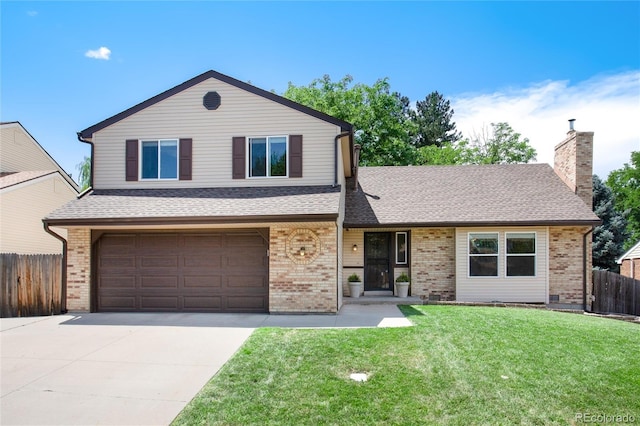 1168 E Kettle Pl, Centennial, CO 80122 - traditional-style house featuring a garage, concrete driveway, brick siding, and a chimney