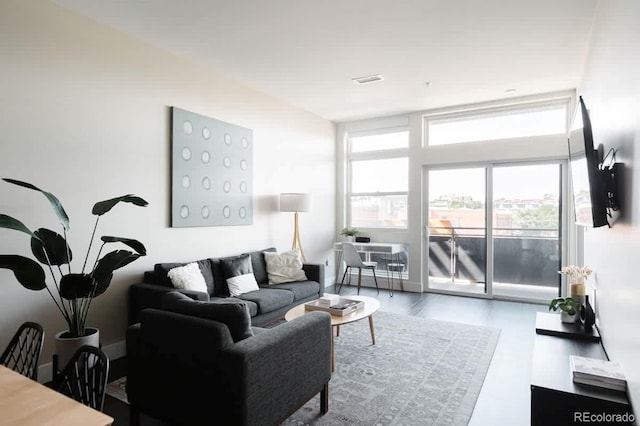 living room with wood finished floors