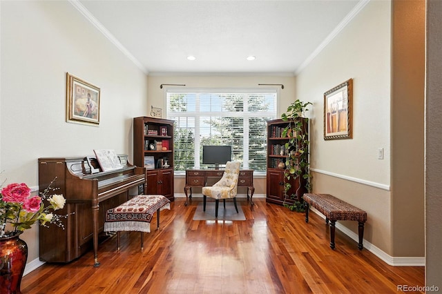 4944 W 107th Loop, Westminster, CO 80031 - office area featuring ornamental molding and hardwood / wood-style floors