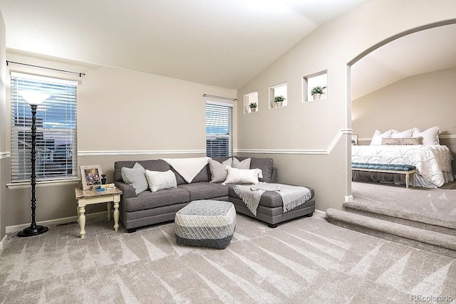 5414 Brookline Dr, Timnath, CO 80547 - living area with carpet, lofted ceiling, and baseboards