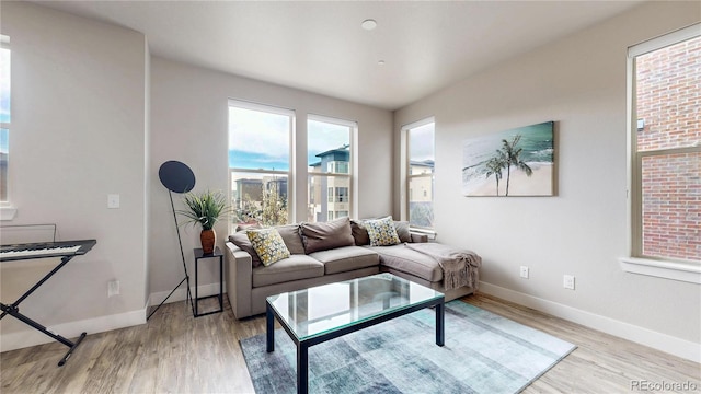 8742 E 47th Ave, Denver, CO 80238 - living area featuring light wood-style flooring and baseboards