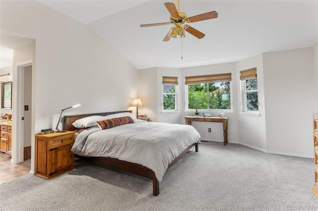 6643 Orion Ct, Arvada, CO 80007 - bedroom featuring light colored carpet, a ceiling fan, and vaulted ceiling