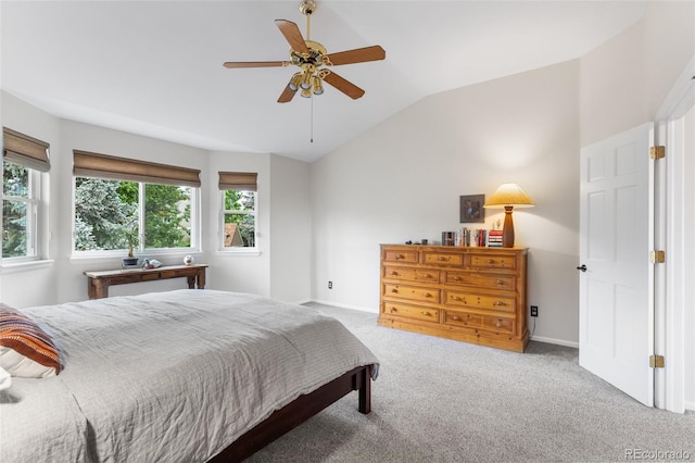 6643 Orion Ct, Arvada, CO 80007 - bedroom featuring lofted ceiling, carpet floors, and a ceiling fan