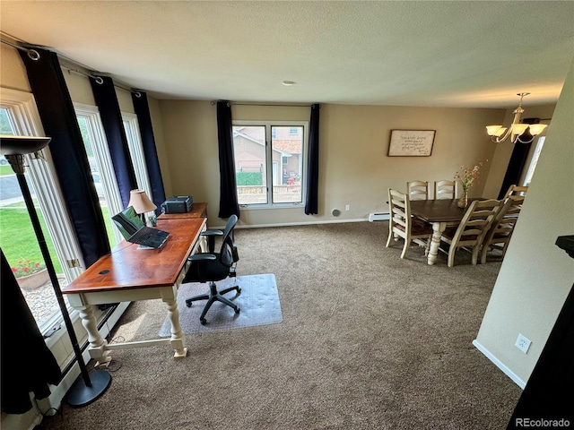 4949 W 13th St, Greeley, CO 80634 - carpeted office space with a chandelier, baseboards, and a textured ceiling