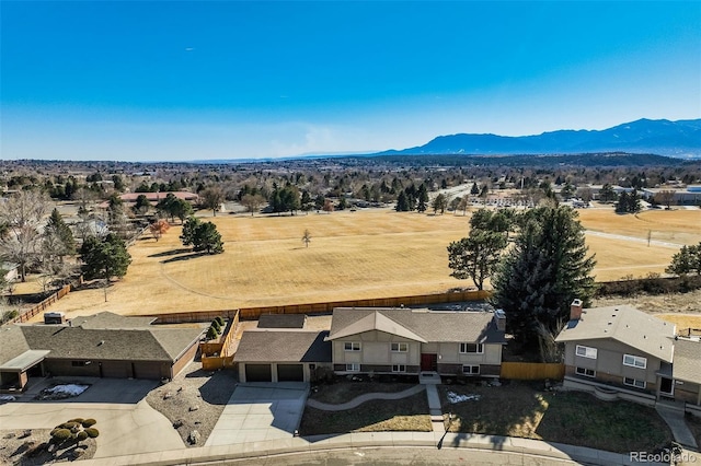 drone / aerial view featuring a mountain view