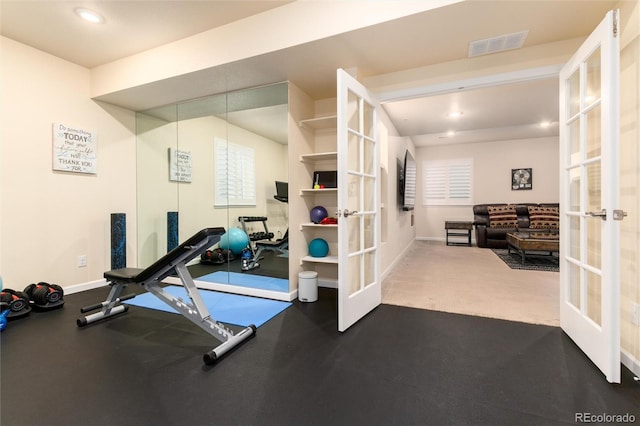 exercise area with french doors