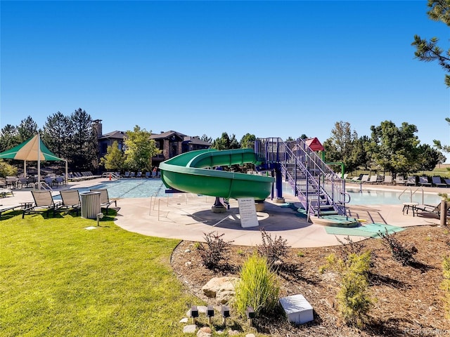 view of jungle gym with a yard