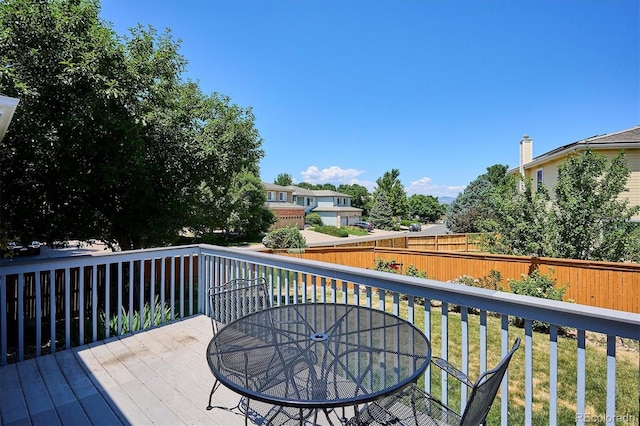 2169 Fox Fire St, Highlands Ranch, CO 80129 - wooden terrace featuring a fenced backyard and outdoor dining area