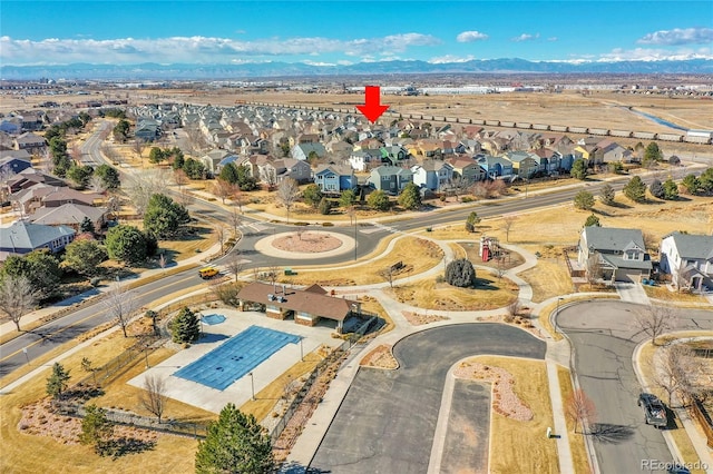 aerial view with a residential view and a mountain view