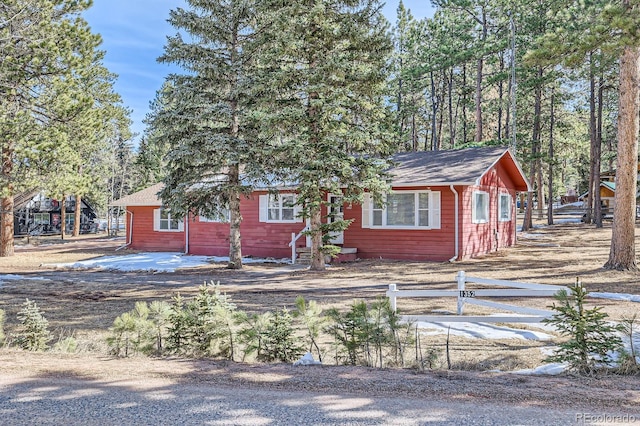single story home with fence