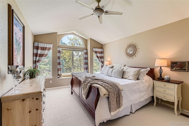 9743 Chanteclair Cir, Highlands Ranch, CO 80126 - bedroom with lofted ceiling, light carpet, baseboards, and a ceiling fan