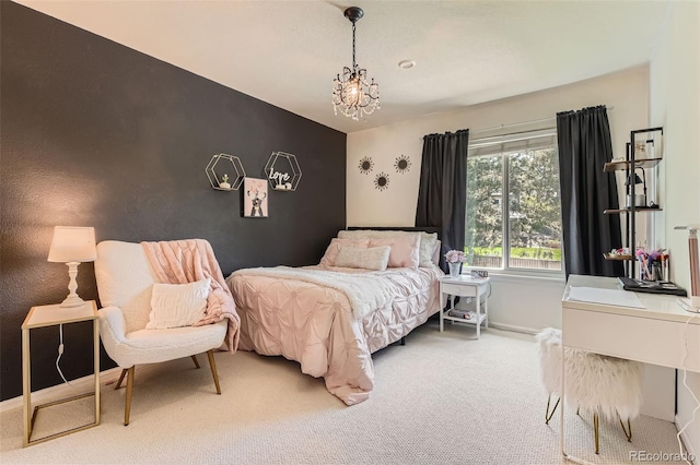 9743 Chanteclair Cir, Highlands Ranch, CO 80126 - bedroom with light colored carpet, a chandelier, and baseboards