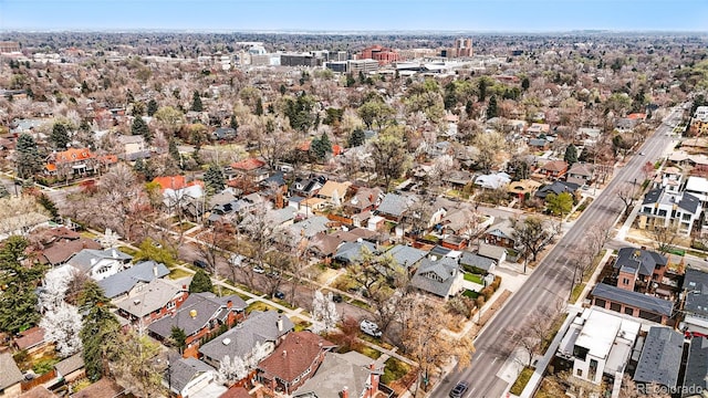 618 Adams St, Denver, CO 80206 - aerial view of property and surrounding area featuring nearby suburban area