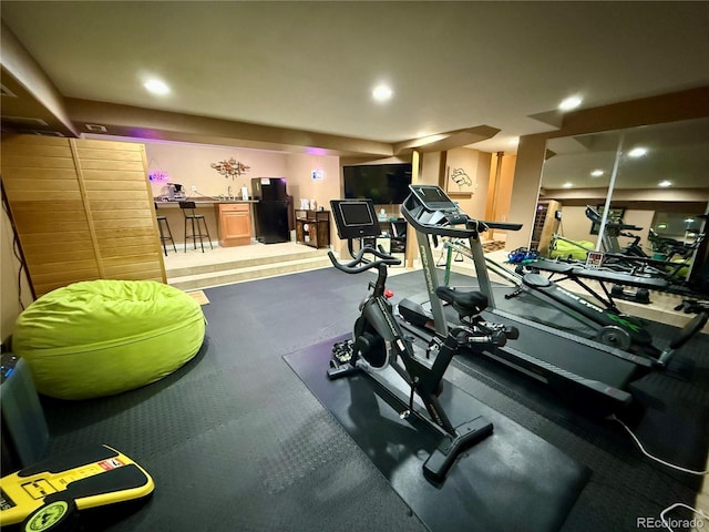 5830 Jasper Pointe Cir, Castle Pines, CO 80108 - exercise room featuring bar and recessed lighting