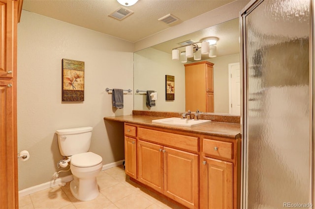 5830 Jasper Pointe Cir, Castle Pines, CO 80108 - bathroom with tile patterned floors, vanity, toilet, a stall shower, and baseboards