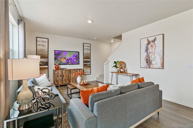 living room with hardwood / wood-style flooring