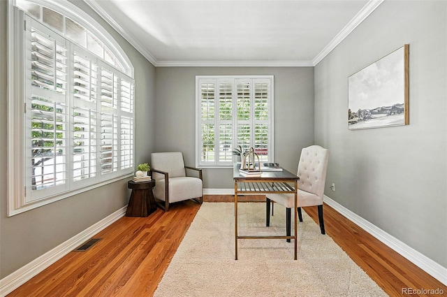 7527 E Severn Pl, Denver, CO 80230 - home office with wood finished floors and ornamental molding