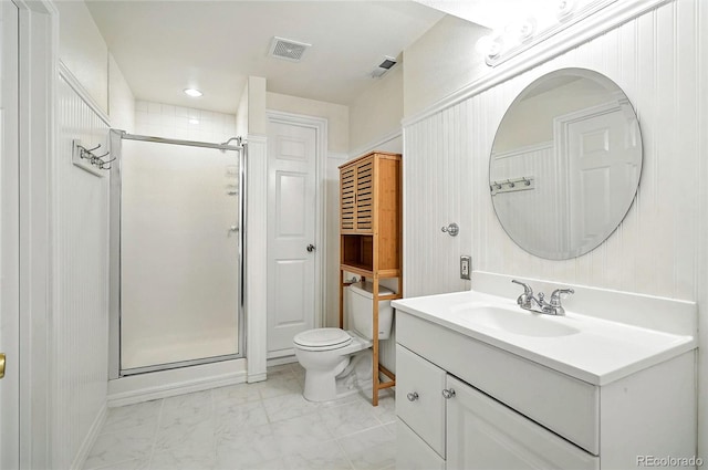 7527 E Severn Pl, Denver, CO 80230 - full bath featuring a stall shower, vanity, and marble look tile flooring