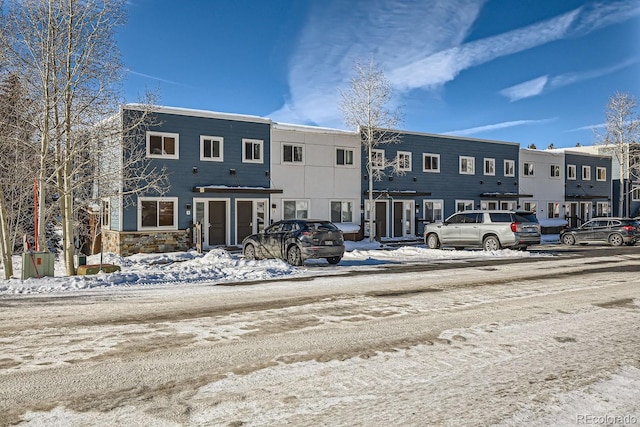 view of snow covered building